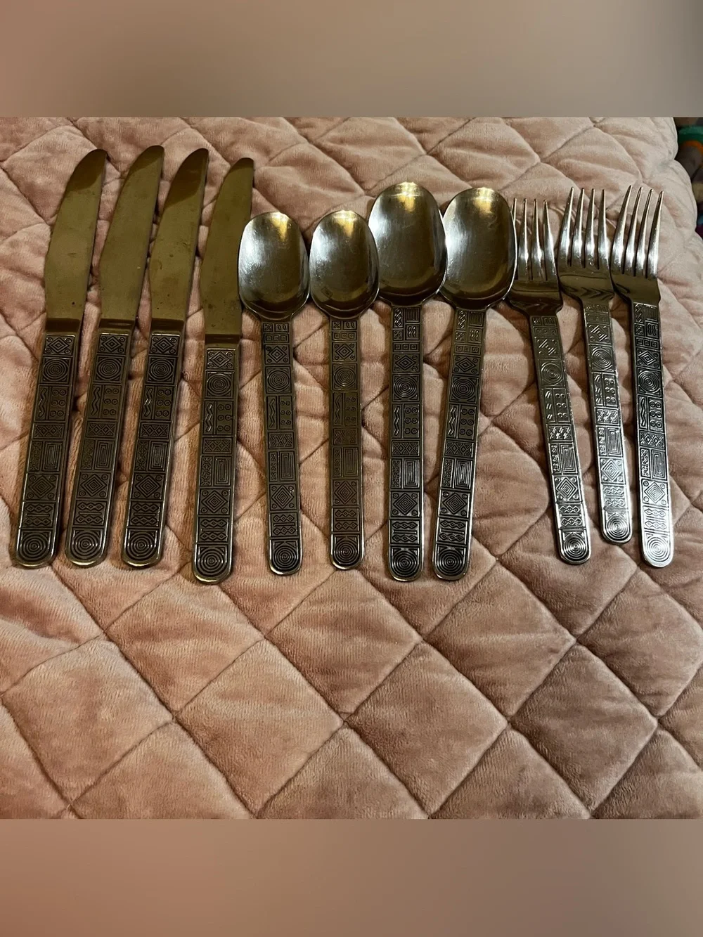 Cambridge Aztec Stainless Flatware 11 Pc Geometric Silverware Set Discontinued